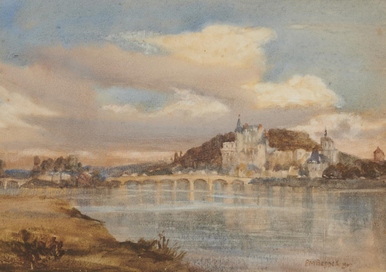 FRANK MOSS BENNETT (1874-1953) AMBOISE; A FRENCH TOWN  a pair, both signed and dated, 1907, - Image 2 of 2