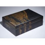 A JAPANESE LACQUER DOCUMENT BOX, RYOSHIBAKO, EDO PERIOD, 19TH C with landscape, 37.5 x 26.5cm