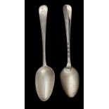 A SET OF SIX GEORGE III SILVER TABLESPOONS  Feather Edge pattern, crested, by Hester Bateman, London