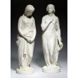A PAIR OF COPELAND PARIAN WARE FIGURES OF BEATRICE AND MAIDENHOOD AFTER THE SCULPTURES BY EDGAR G