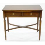 A MAHOGANY DRESSING TABLE ON STRETCHER BASE, 74CM H; 84 X 48CM