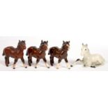 FOUR BESWICK FOALS, 9CM H AND CIRCA, PRINTED MARK