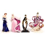 FOUR FRANKLIN MINT BONE CHINA FIGURES OF YOUNG WOMEN, VARIOUS SUBJECTS AND SIZES, PRINTED MARKS