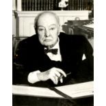 SIR WINSTON CHURCHILL, A PORTRAIT PHOTOGRAPH, 37 X 28CM, FRAMED