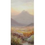 WILLIAM WIDGERY, MOORLAND VIEWS, A PAIR, SIGNED WITH INITIALS, WATERCOLOUR, 16 X 8CM