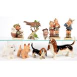 FOUR BESWICK, SYLVAC, GOEBEL AND OTHER MODELS OF DOGS, TWO W. GOEBEL FIGURES OF CHILDREN MODELLED BY