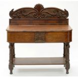 A VICTORIAN CARVED MAHOGANY SIDEBOARD, 110CM H; 104 X 56CM