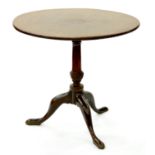 A VICTORIAN MAHOGANY TRIPOD TABLE, ON TURNED COLUMN WITH TILT TOP ACTION, 75CM H X 82CM D