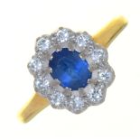 A SAPPHIRE AND DIAMOND CLUSTER RING, IN 18CT GOLD, LONDON, 1987, 4G, SIZE P½