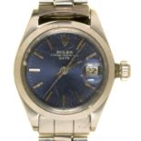 A ROLEX OYSTER PERPETUAL DATE STAINLESS STEEL LADY'S WATCH, MAKER'S STAINLESS STEEL BRACELET AND