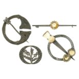 FOUR CELTIC REVIVAL SILVER BROOCHES, INCLUDING A TARA AND A PENANNULAR BROOCH, TWO SET WITH