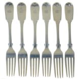 SIX SCOTTISH VICTORIAN SILVER FORKS, EDINBURGH 1841, 10OZS 5DWTS