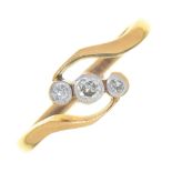 AN EDWARDIAN DIAMOND CROSSOVER RING, IN GOLD MARKED 18CT PLAT, 2G, SIZE J