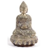 TWO MINIATURE SOUTH EAST ASIAN SILVERED BRONZE SCULPTURES OF BODHISATTVAS , THE LARGER SEALED, 9CM H