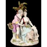 A SAMSON 'MEISSEN' GROUP OF A SHEPERDESS AND LOVER, 25CM H, PAINTED CROSSED LINES, EARLY 20TH C