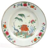 A CHINESE EXPORT PORCELAIN FAMILLE ROSE CHARGER, 35CM D, C1770, RESTORED