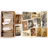 A COLLECTION OF EARLY 20TH C PICTURE POSTCARDS, ARRANGED THEMATICALLY IN A SHOE BOX