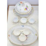 A MEISSEN DINNER SERVICE, PAINTED WITH LOOSE BOUQUETS AND SCATTERED FLOWERS, OVAL DISH 41CM L,