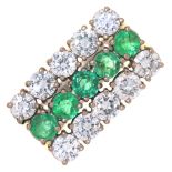 AN EMERALD AND DIAMOND RING, BRILLIANT CUT DIAMONDS 2.5CT APPROX, IN PLATINUM, LOZENGE MARK, 12.