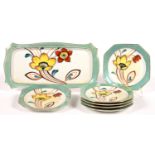 A NORITAKE FLORAL DECORATED SANDWICH SET, TRAY 29CM L, PRINTED MARK, C1930