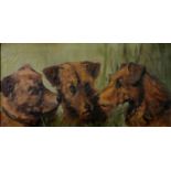 BRITISH SCHOOL, TERRIERS, SIGNED WITH INITIALS (H L) AND DATED 1913, OIL ON CANVAS, 30 X 59CM
