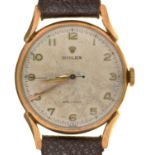 A ROLEX 9CT GOLD GENTLEMAN'S WRISTWATCH, BIRMINGHAM 1959, LEATHER STRAP, 2.8 CM DIAM