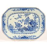 A CHINESE BLUE AND WHITE EXPORT WARE DISH, 33CM L, C1770, CRACKED