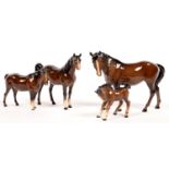 THREE BESWICK HORSES AND A FOAL, VARIOUS SIZES, PRINTED MARK