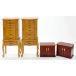 TWO PAIRS OF MODERN JEWELLERY CABINETS, 101CM H; 43 X 30CM AND SMALLER