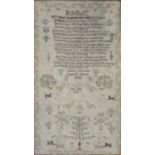 A GEORGE IV LINEN SAMPLER WORKED BY MARY THOMAS 1828, 51 X 29CM