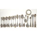 MISCELLANEOUS SILVER FLATWARE AND A SILVER MOUNTED POT, VICTORIAN AND LATER, 11OZS 4DWTS WEIGHABLE