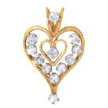 A HEART SHAPED DIAMOND PENDANT, IN GOLD, UNMARKED, 3G
