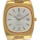 AN OMEGA AUTOMATIC GOLD PLATED GENTLEMAN'S WRISTWATCH, MAKER'S GOLD PLATED BRACELET, 2.9 CM