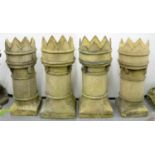 TWO PAIRS OF EDWARDIAN CASTLE TOPPED CHIMNEY POTS, 92CM H AND SMALLER
