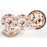 A SET OF SIX G L ASHWORTH AND BROTHERS LATE MASON'S GADROONED IRONSTONE PLATES IN A JAPAN PATTERN,