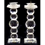 A PAIR OF SWAROVSKI GLASS PRICKET CANDLESTICKS, 16.5CM H, ETCHED MARK, ONE LACKING SPIKE