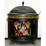 A VINTAGE BLACK PAINTED METAL ELECTRIC FIRE ON PAW FEET, IN AN EARLY VICTORIAN STYLE, 85CM H X
