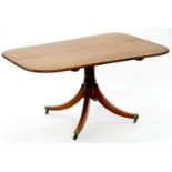 A VICTORIAN INLAID MAHOGANY BREAKFAST TABLE ON BRASS CASTORS, 70CM H; 136 X 97CM