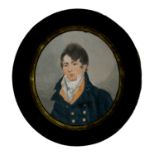 19TH C SCHOOL, PORTRAIT OF A GENTLEMAN, OIL, OVAL, 10 X 9CM, IN CONTEMPORARY GILTWOOD AND