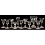 ELEVEN VARIOUS DRINKING GLASSES, LATE 18TH - EARLY 19TH C, SEVERAL ON FOLDED FOOT, THE LOT TO