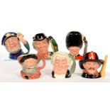 SIX VARIOUS ROYAL DOULTON CHARACTER JUGS, LARGE, PRINTED MARKS