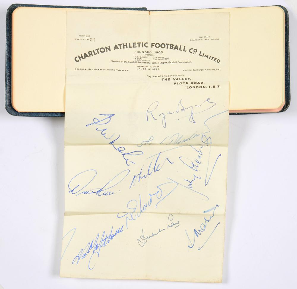 AUTOGRAPHS. A SMALL COLLECTION OF FOOTBALLER'S SIGNATURES, INCLUDING TEN OF THE ENGLAND TEAM 1955,