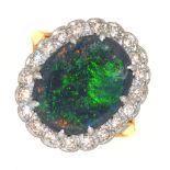 A BLACK OPAL AND DIAMOND RING, IN 18CT GOLD, BIRMINGHAM 1989, 5.5G, SIZE M