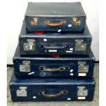 VINTAGE LUGGAGE. A GRADUATED SET OF THREE SUITCASES AND ANOTHER, MISCELLANEOUS PICTURES AND