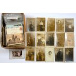 A COLLECTION OF EARLY 20TH C PICTURE POSTCARDS, PARTLY SORTED THEMATICALLY IN A SHOE BOX
