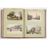 AN EARLY 20TH C ALBUM OF PICTURE POSTCARDS, MAINLY BRITISH RESORTS, THE COAST, MONUMENTS,