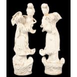 A PAIR OF CHINESE BLANC DE CHINE FIGURES OF A YOUNG WOMAN, 35CM H, CIRCA EARLY 20TH C (SOME DAMAGE)