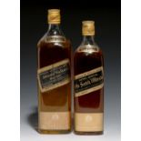 JOHNNIE WALKER BLACK LABEL SCOTCH WHISKY, C1960S, 1 1/5 QUART AND 75 CL (2 BOTTLES)