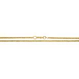 A GOLD MUFF CHAIN, MARKED 9CT, 158 CM L, 45.5G