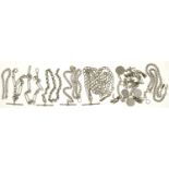 A SILVER CHARM BRACELET AND FIVE SILVER ALBERTS, 240G